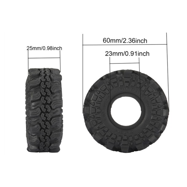 WIDEN 1.0 INCH HIGH ADHESIVE CRAWLER RUBBER TIRES 60MM x 25MM WITH FOAM INSERTS FOR TRAXXAS 1/18 TRX4M FORD BRONCO / LAND ROVER DEFENDER / AXIAL 1/24 SCX24