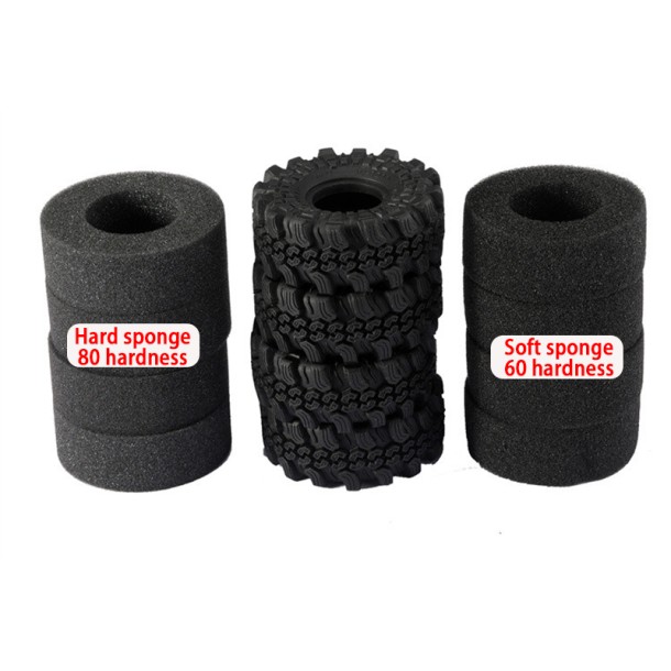 WIDEN 1.0 INCH HIGH ADHESIVE CRAWLER RUBBER TIRES 60MM x 25MM WITH FOAM INSERTS FOR TRAXXAS 1/18 TRX4M FORD BRONCO / LAND ROVER DEFENDER / AXIAL 1/24 SCX24
