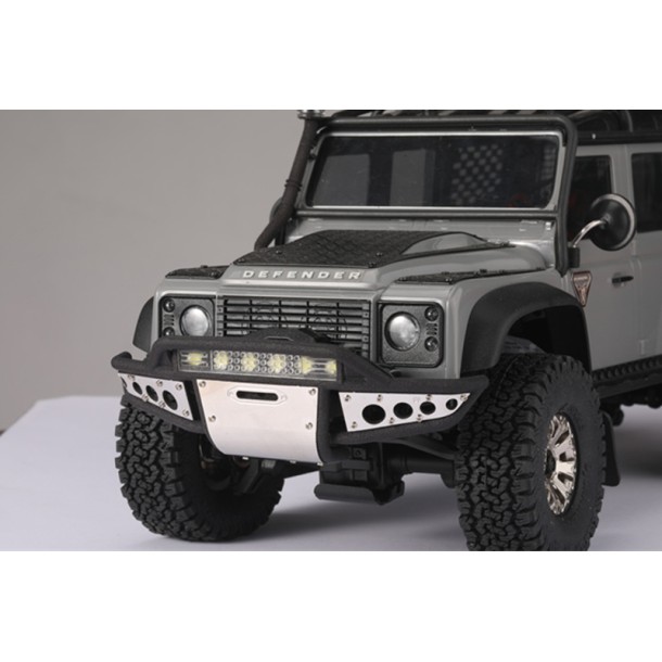NYLON AND STAINLESS STEEL UNIVERSAL FRONT BUMPER WITH 6 LED LIGHT BULBS FOR TRAXXAS 1/18 TRX4M FORD BRONCO / LAND ROVER DEFENDER