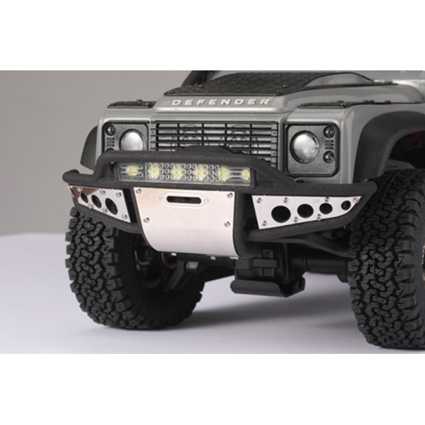 NYLON AND STAINLESS STEEL UNIVERSAL FRONT BUMPER WITH 6 LED LIGHT BULBS FOR TRAXXAS 1/18 TRX4M FORD BRONCO / LAND ROVER DEFENDER