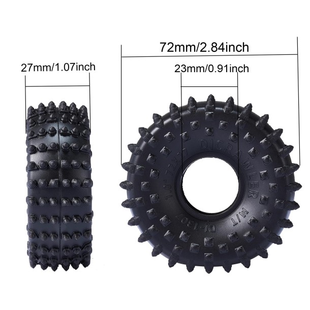 TRAXXAS TRX4M WIDEN 1.0 INCH NAILED RUBBER TIRES 72MM x 27MM WITH FOAM INSERT FOR TRAXXAS 1/18 TRX4M FORD BRONCO / LAND ROVER DEFENDER / AXIAL 1/24 SCX24