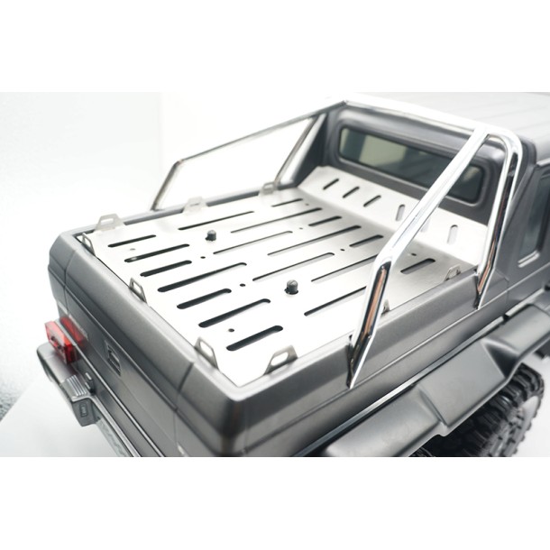 SCALE ACCESSORIES: STAINLESS STEEL PICK UP TRUCK BED CAP FOR TRX-6 MERCEDES-BENZ G-63  (STYLE A+CARGO NET)